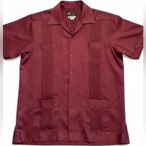 Vintage Guayabera Camp Shirt XL/42 Copacabana Burgundy Satin Bowling Style
